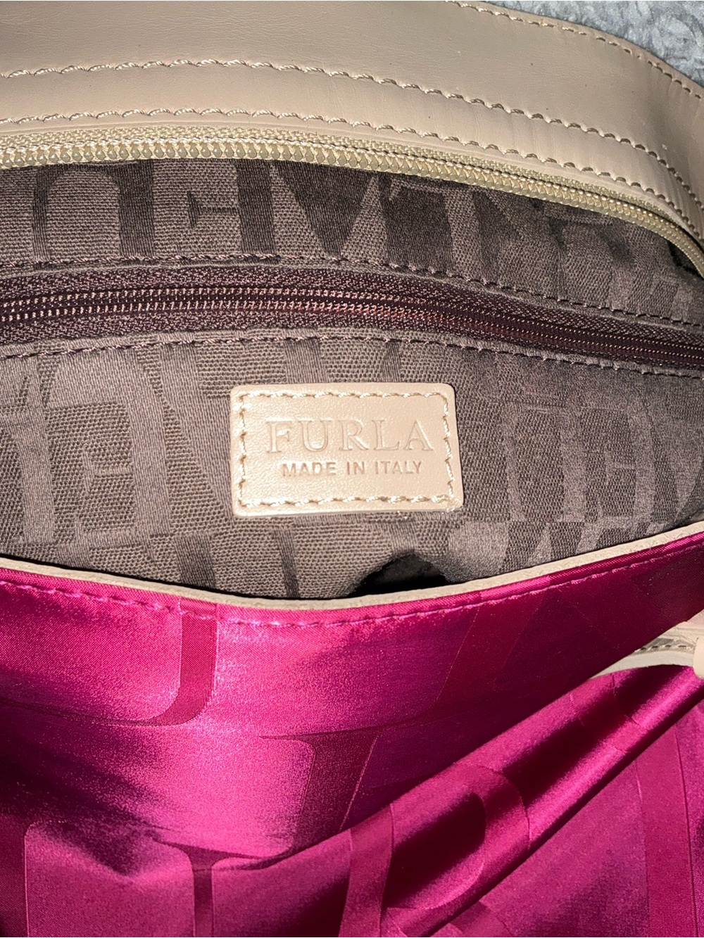 Furla Italy Pink Fuchsia Satin Jacquard Tote Bag Large Shoulder Bag - Picture 8 of 11
